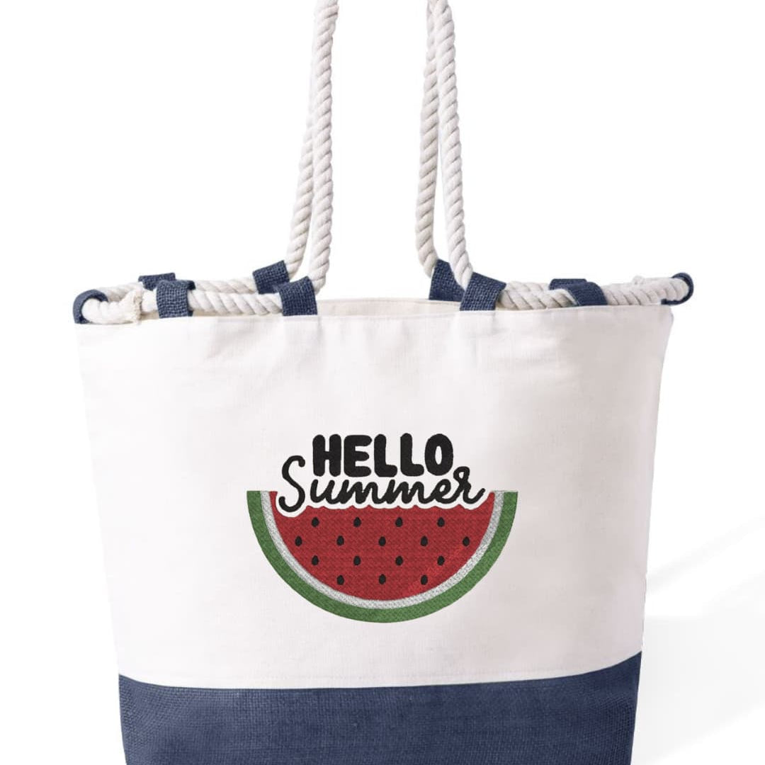 m² – Manici Lunghi Rinforzati 50 cm – Design Ricamato Con Scritta Hello Summer + Cocomero-Biiply