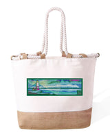 Durable 280 gsm Cotton Beach Bag – Reinforced Long Handles 50 cm – Bordeaux Lighthouse Embroidered Design
