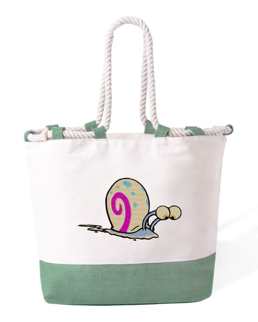 Ricamo Personalizzato - Borsa Mare in Cotone Resistente 280 g/m² – Manici Lunghi Rinforzati 50 cm – Design Ricamato Lumaca Gary-Biiply