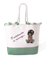 Bolso de playa de algodón resistente de 280 g/m² – Asas largas reforzadas de 50 cm – Diseño bordado "Mentalmente de vacaciones"