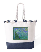 Borsa Mare in Cotone Resistente 280 g/m² – Manici Lunghi Rinforzati 50 cm – Design Ricamato Notte Stellata