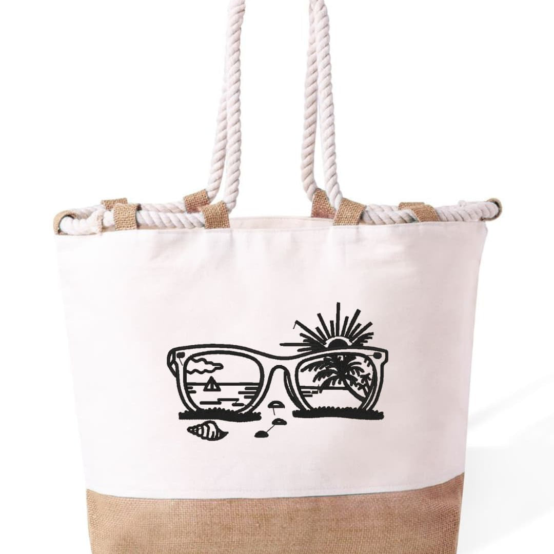 m² – Manici Lunghi Rinforzati 50 cm – Design Ricamato Occhiali e Spiaggia Bianco e Nero-Biiply