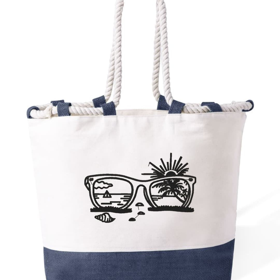 m² – Manici Lunghi Rinforzati 50 cm – Design Ricamato Occhiali e Spiaggia Bianco e Nero-Biiply