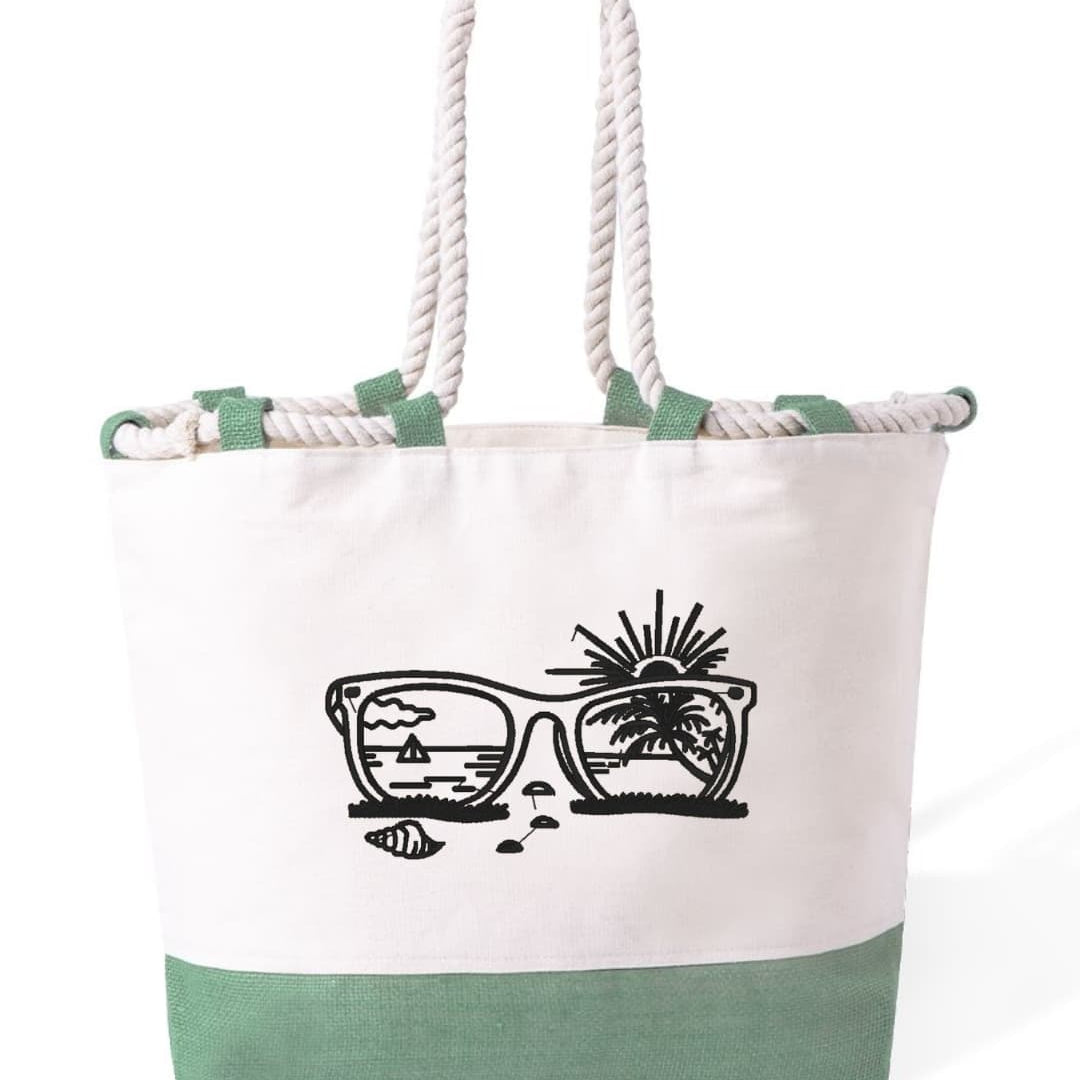 m² – Manici Lunghi Rinforzati 50 cm – Design Ricamato Occhiali e Spiaggia Bianco e Nero-Biiply