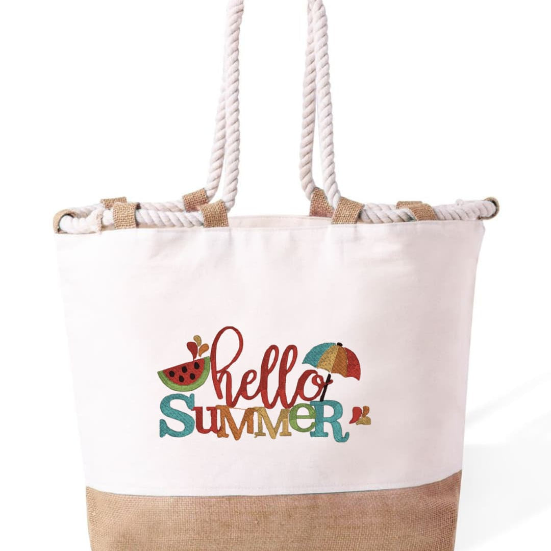 m² – Manici Lunghi Rinforzati 50 cm – Design Ricamato Scritta Hello Summer con ombrellone-Biiply