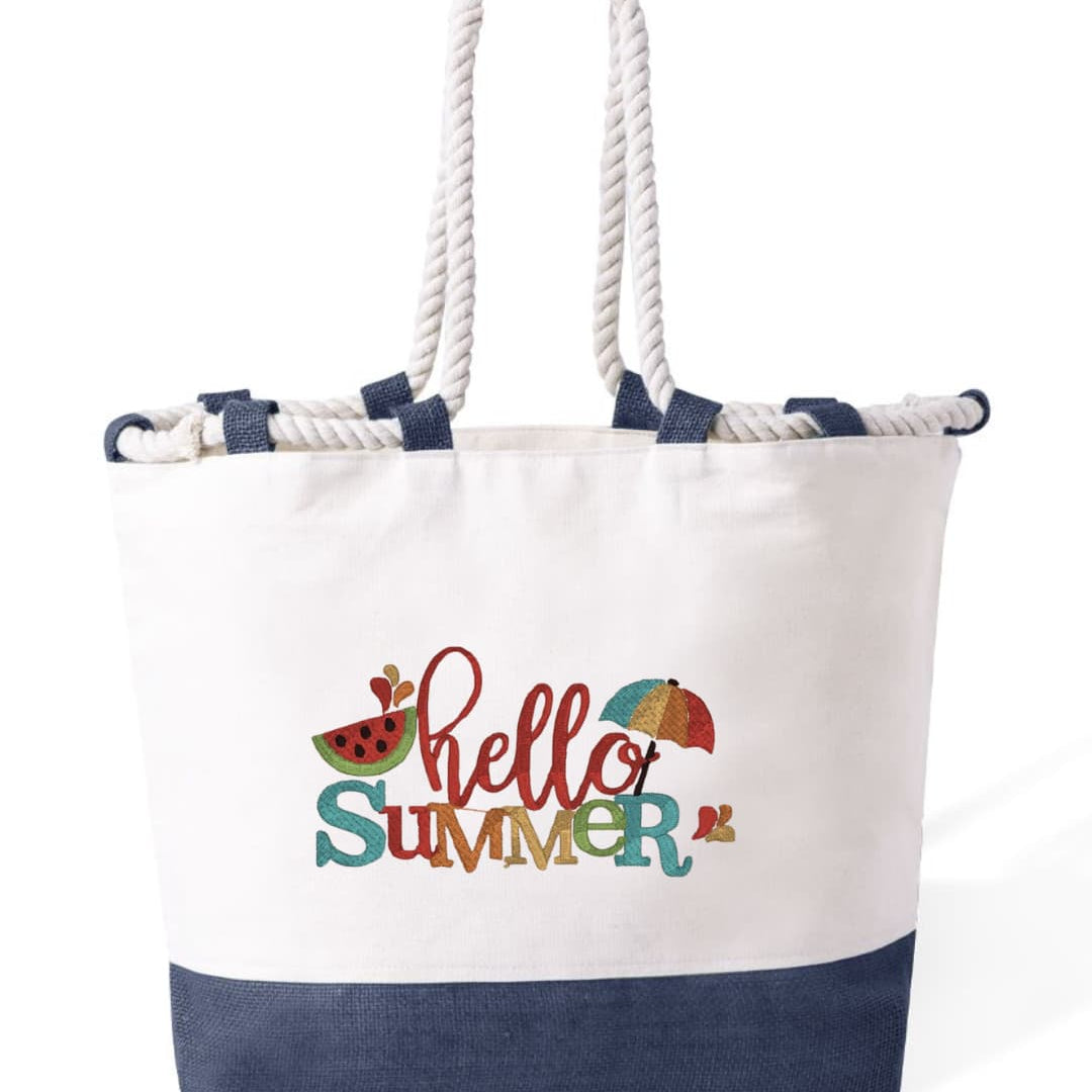 m² – Manici Lunghi Rinforzati 50 cm – Design Ricamato Scritta Hello Summer con ombrellone-Biiply