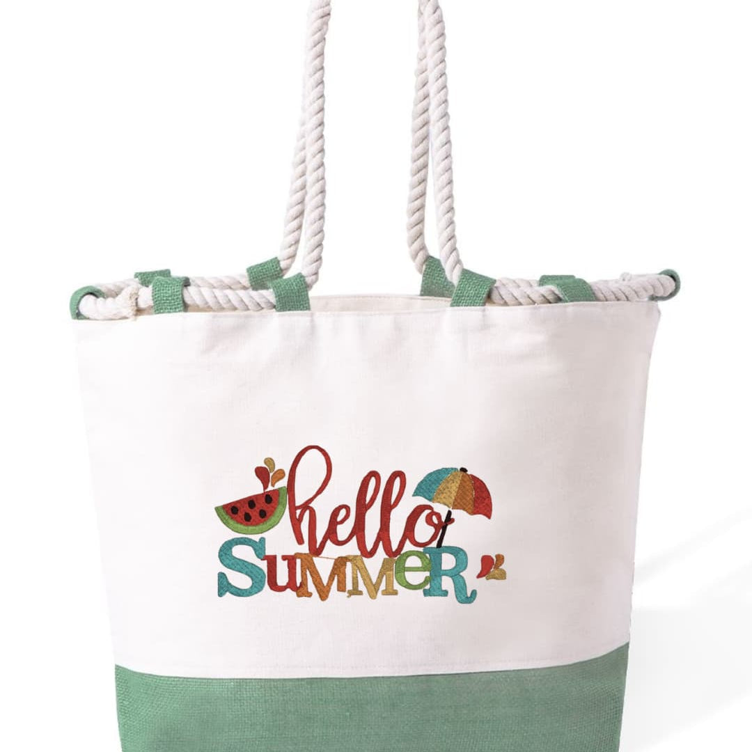 m² – Manici Lunghi Rinforzati 50 cm – Design Ricamato Scritta Hello Summer con ombrellone-Biiply