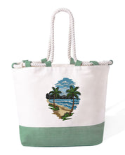 Ricamo Personalizzato - Borsa Mare in Cotone Resistente 280 g/m² – Manici Lunghi Rinforzati 50 cm – Design Ricamato Spiaggia con palme-Biiply