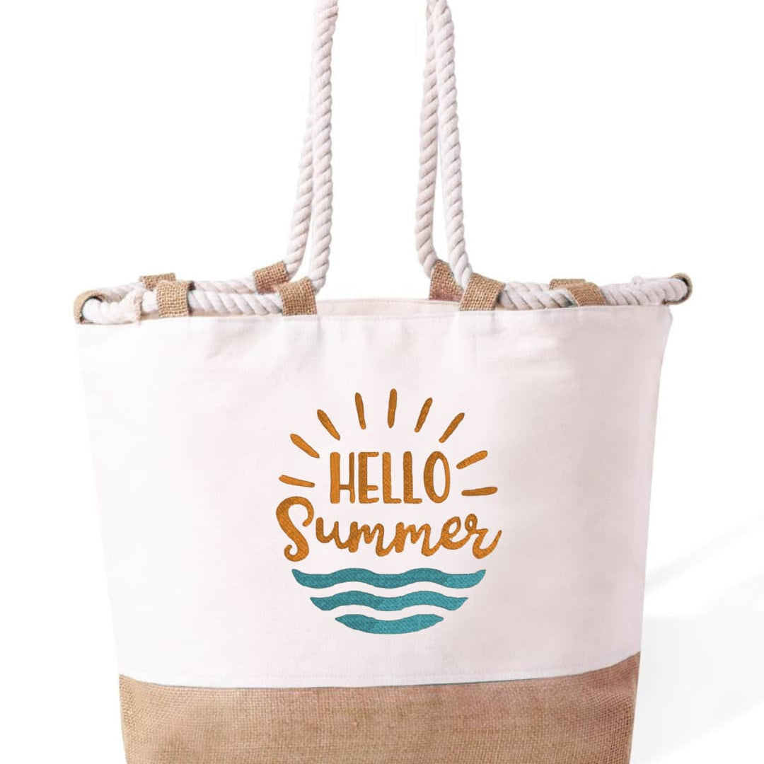 m² – Manici Lunghi Rinforzati 50 cm – Design Ricamato con scritta hello hummer con sole e mare-Biiply