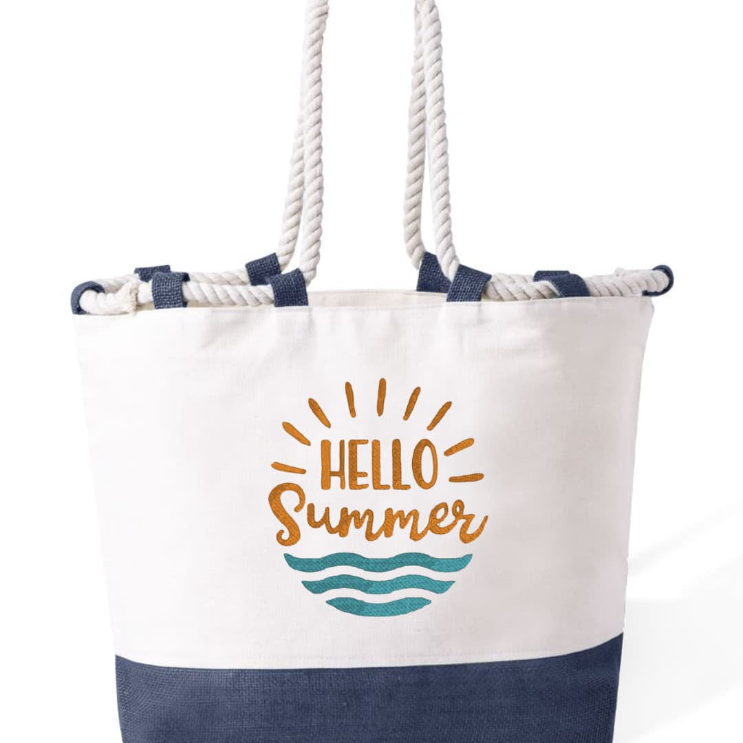 m² – Manici Lunghi Rinforzati 50 cm – Design Ricamato con scritta hello hummer con sole e mare-Biiply