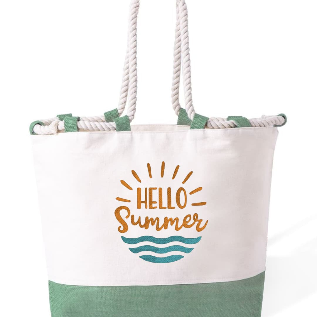 m² – Manici Lunghi Rinforzati 50 cm – Design Ricamato con scritta hello hummer con sole e mare-Biiply