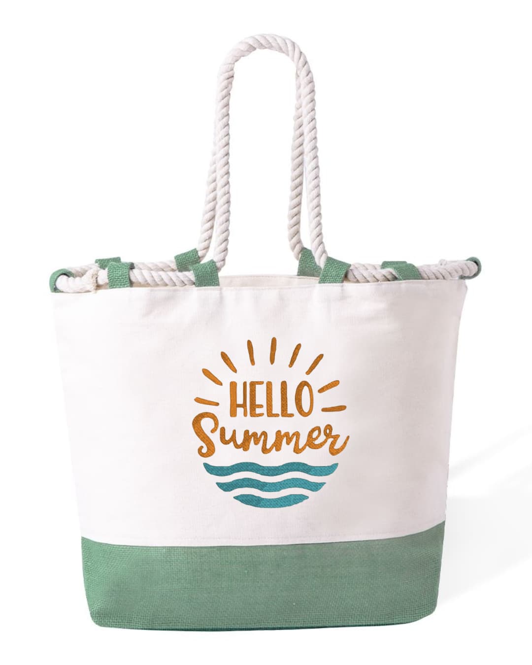Ricamo Personalizzato - Borsa Mare in Cotone Resistente 280 g/m² – Manici Lunghi Rinforzati 50 cm – Design Ricamato con scritta hello hummer con sole e mare-Biiply