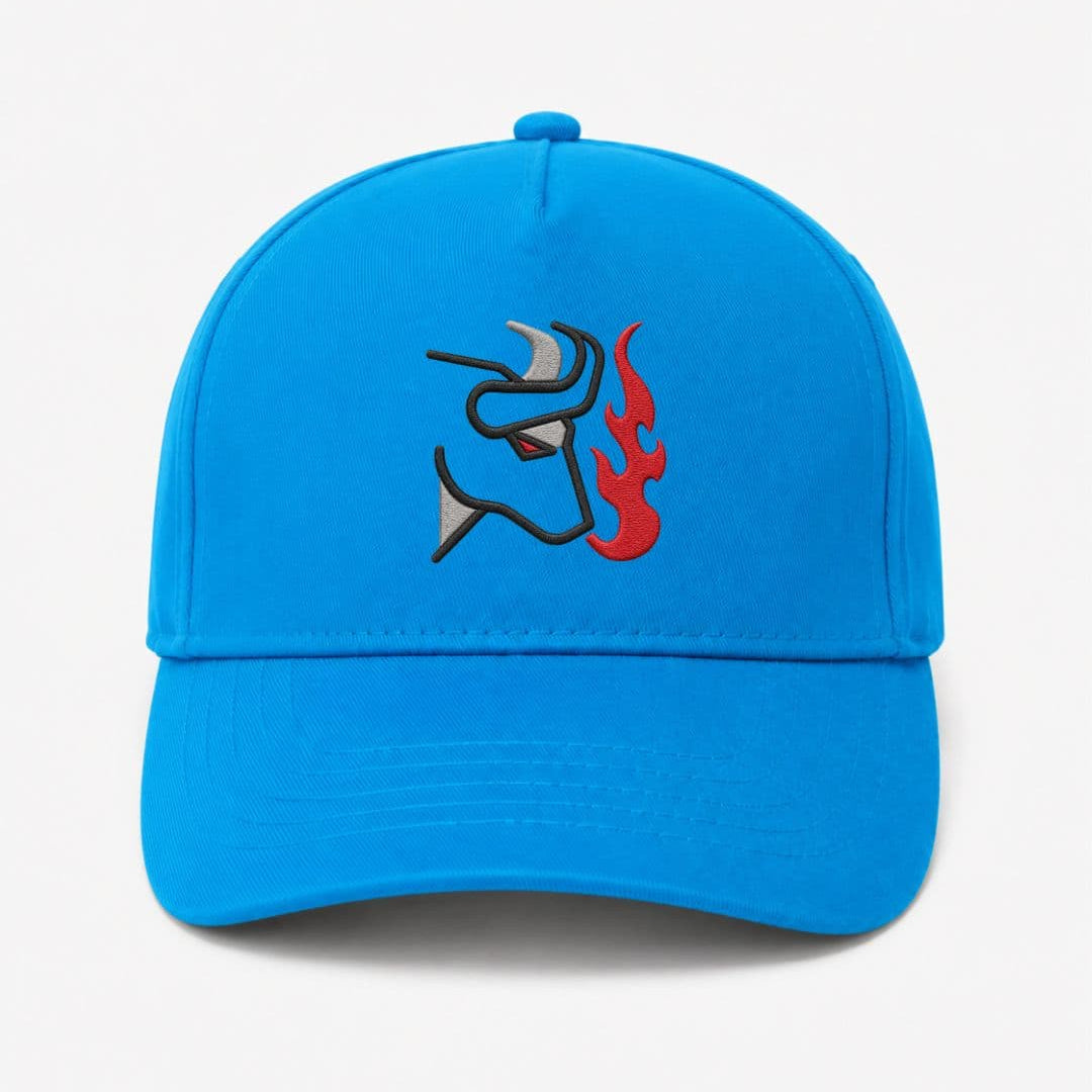Ricamo Personalizzato - Cappellino Ricamato Unisex Da Baseball Regolabile – Design Bull + Fiamme-Biiply