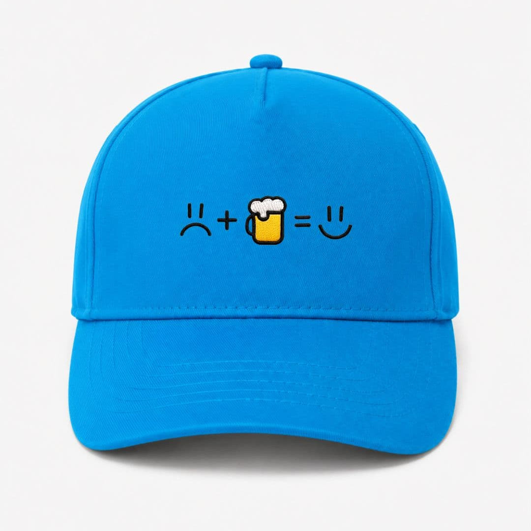 Ricamo Personalizzato - Cappellino Ricamato Unisex Da Baseball Regolabile – Design Faccia triste + Birra uguale faccia Felice-Biiply