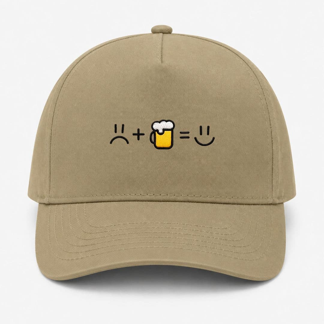 Ricamo Personalizzato - Cappellino Ricamato Unisex Da Baseball Regolabile – Design Faccia triste + Birra uguale faccia Felice-Biiply