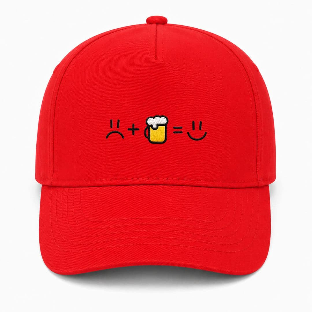 Ricamo Personalizzato - Cappellino Ricamato Unisex Da Baseball Regolabile – Design Faccia triste + Birra uguale faccia Felice-Biiply