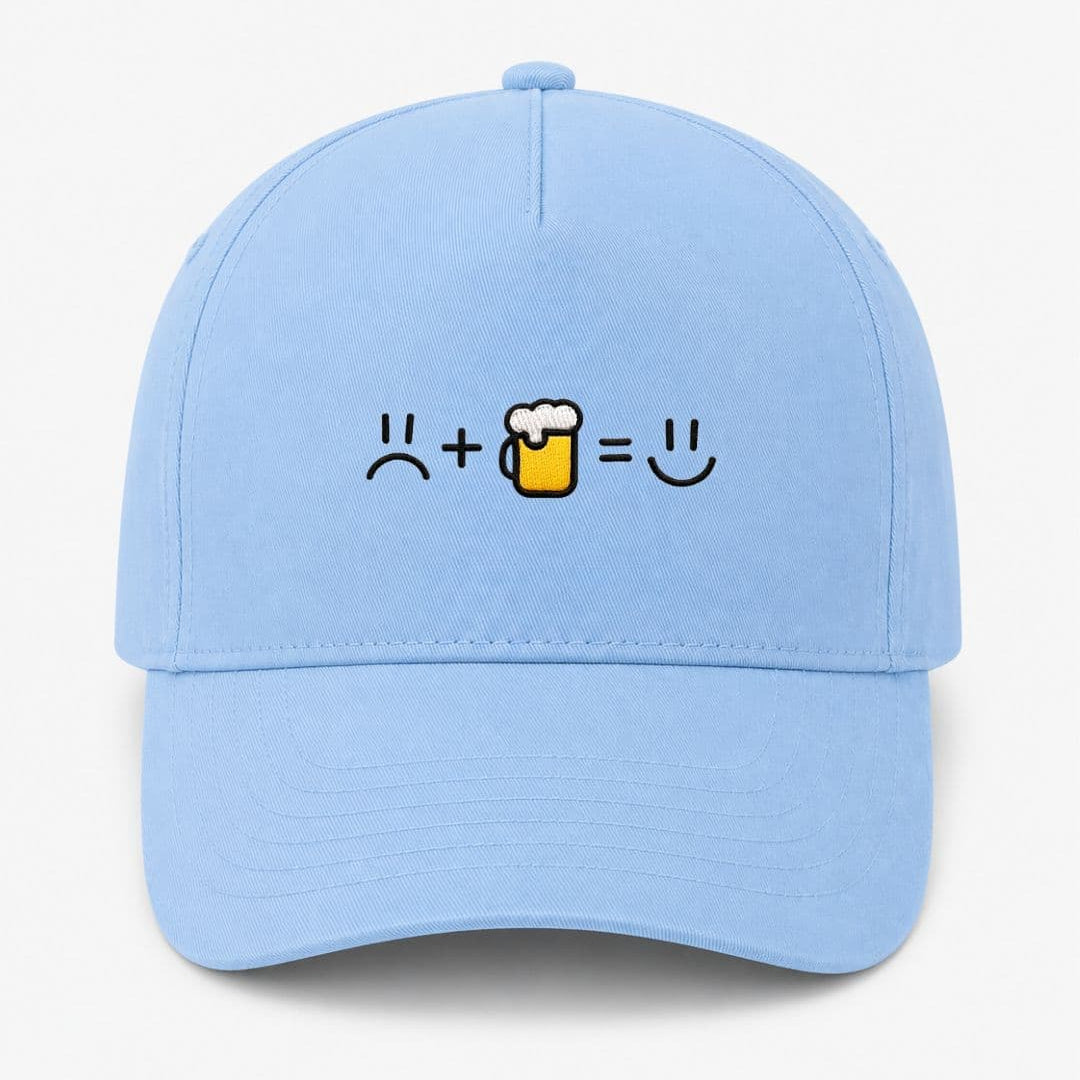 Ricamo Personalizzato - Cappellino Ricamato Unisex Da Baseball Regolabile – Design Faccia triste + Birra uguale faccia Felice-Biiply