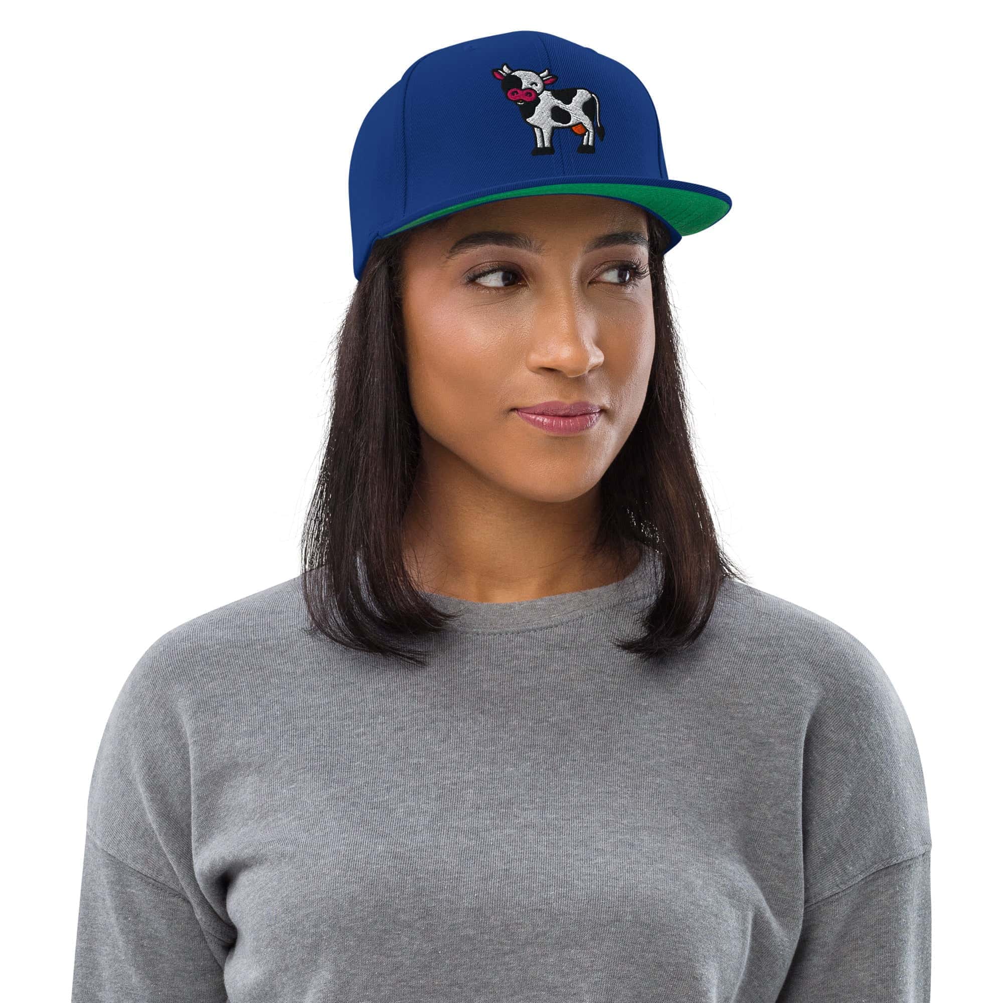 Ricamo Personalizzato - Cappellino Ricamato Unisex Snapback Regolabile – Design Mucca-Biiply
