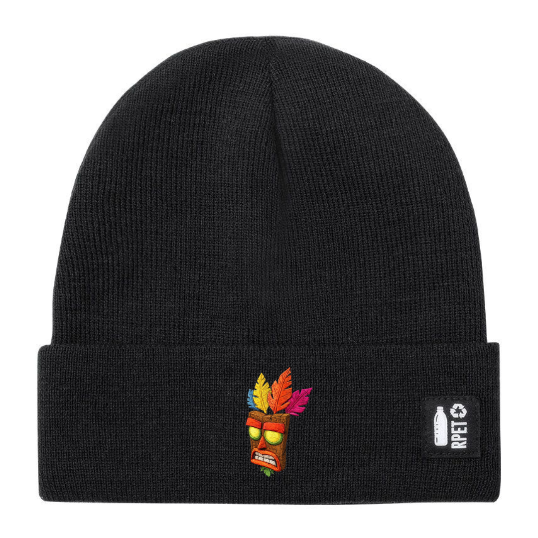 Ricamo Personalizzato - Cappello a Maglia in RPET Riciclato – Morbido e Caldo – Linea Sostenibile Naturaleine – Design Ricamato Aku Aku-Biiply