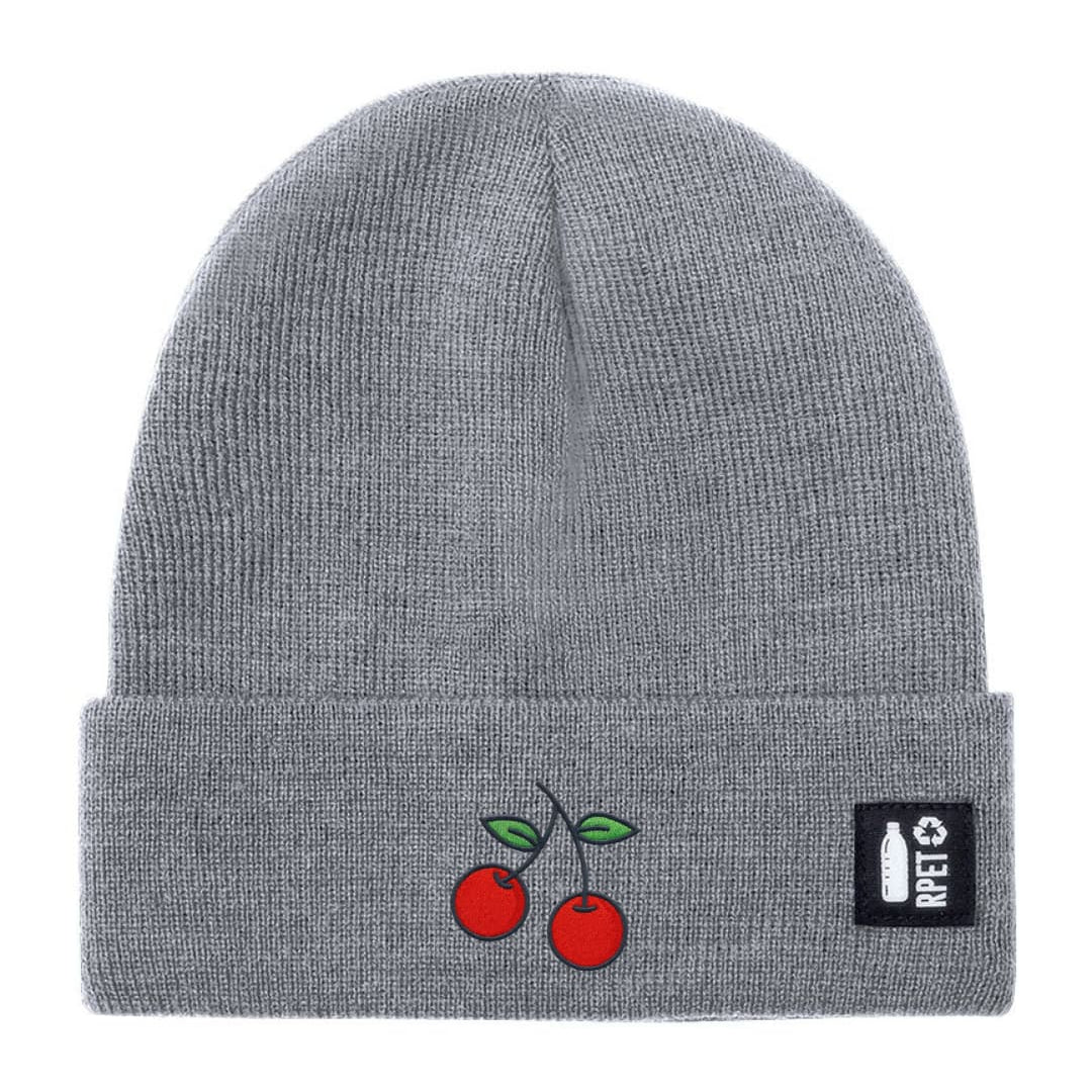 Ricamo Personalizzato - Cappello a Maglia in RPET Riciclato – Morbido e Caldo – Linea Sostenibile Naturaleine – Design Ricamato Ciliegia-Biiply