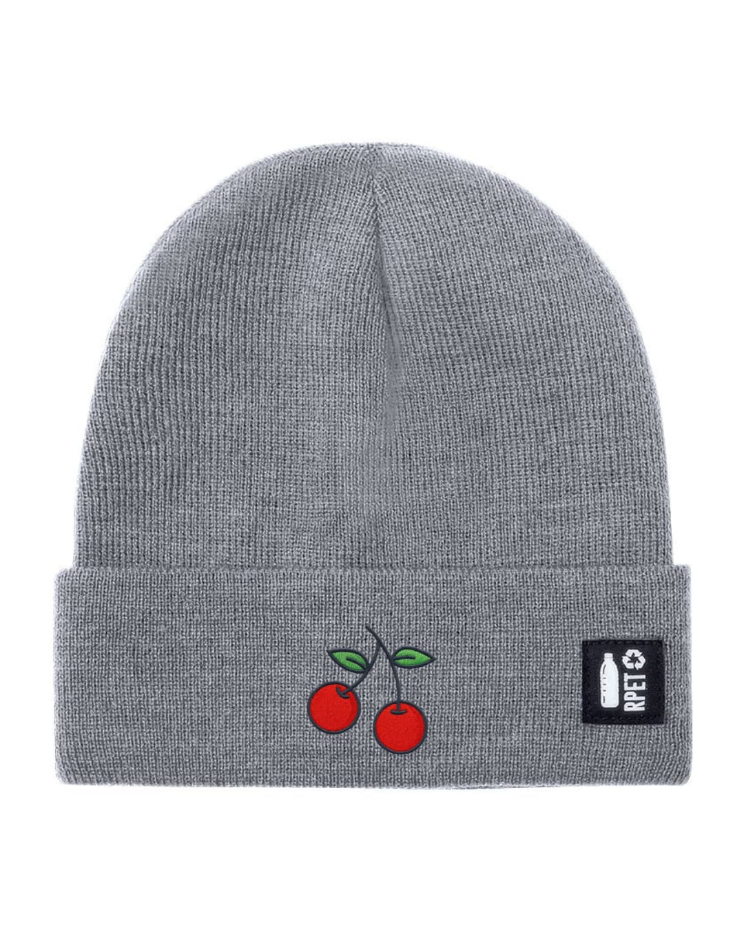 Ricamo Personalizzato - Cappello a Maglia in RPET Riciclato – Morbido e Caldo – Linea Sostenibile Naturaleine – Design Ricamato Ciliegia-Biiply