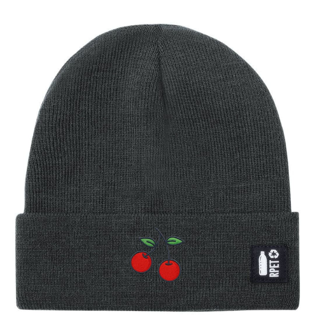 Ricamo Personalizzato - Cappello a Maglia in RPET Riciclato – Morbido e Caldo – Linea Sostenibile Naturaleine – Design Ricamato Ciliegia-Biiply