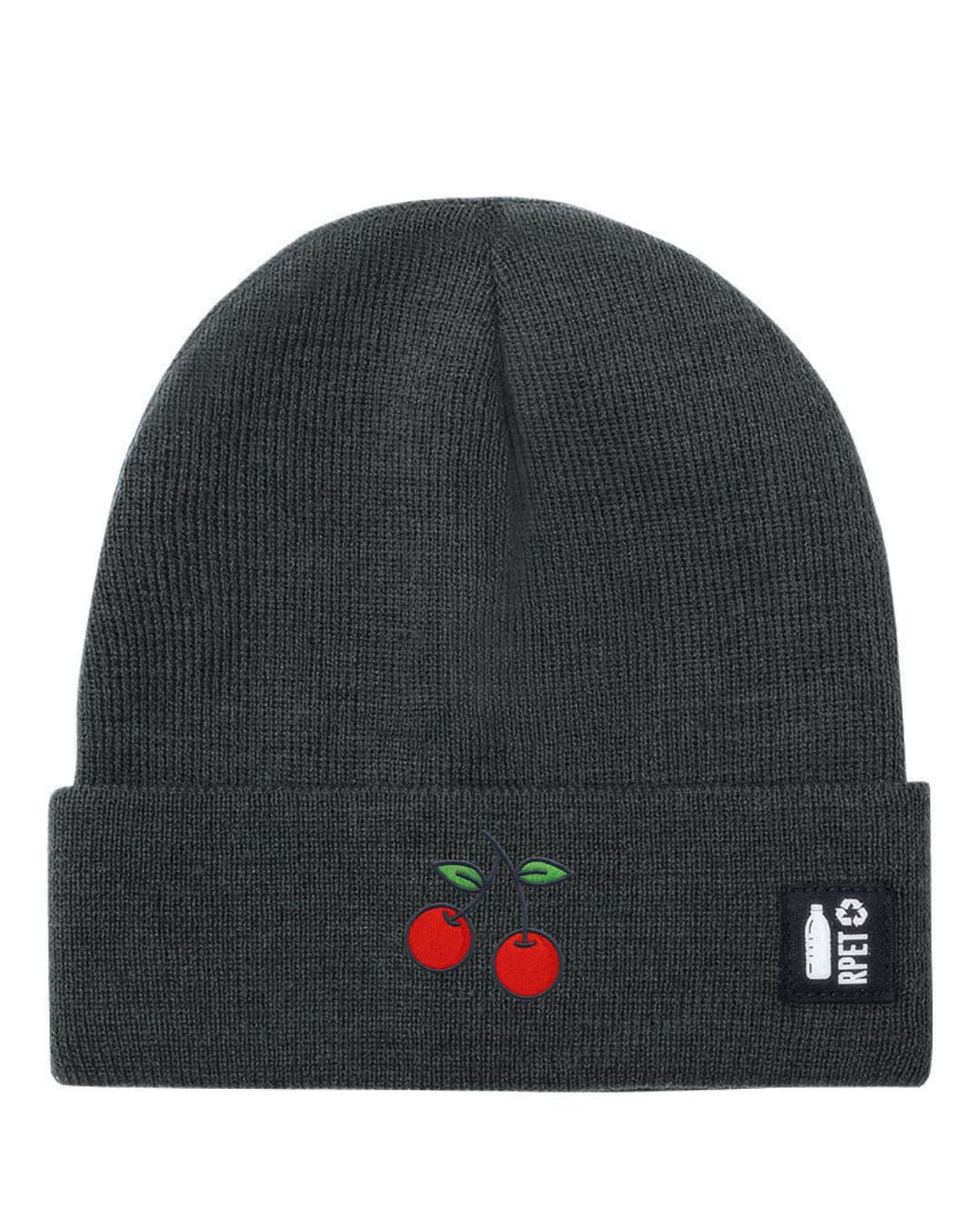 Ricamo Personalizzato - Cappello a Maglia in RPET Riciclato – Morbido e Caldo – Linea Sostenibile Naturaleine – Design Ricamato Ciliegia-Biiply