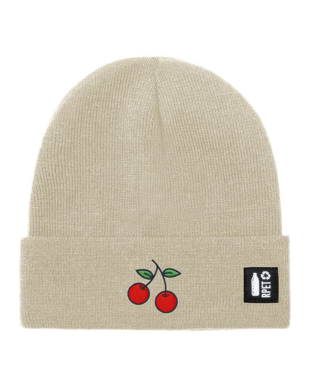 Ricamo Personalizzato - Cappello a Maglia in RPET Riciclato – Morbido e Caldo – Linea Sostenibile Naturaleine – Design Ricamato Ciliegia-Biiply