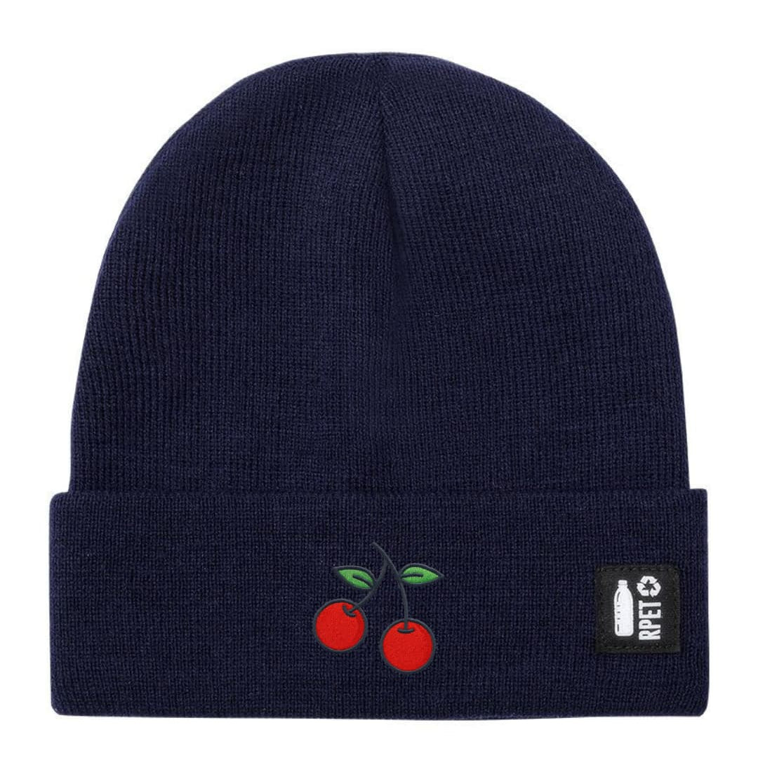 Ricamo Personalizzato - Cappello a Maglia in RPET Riciclato – Morbido e Caldo – Linea Sostenibile Naturaleine – Design Ricamato Ciliegia-Biiply