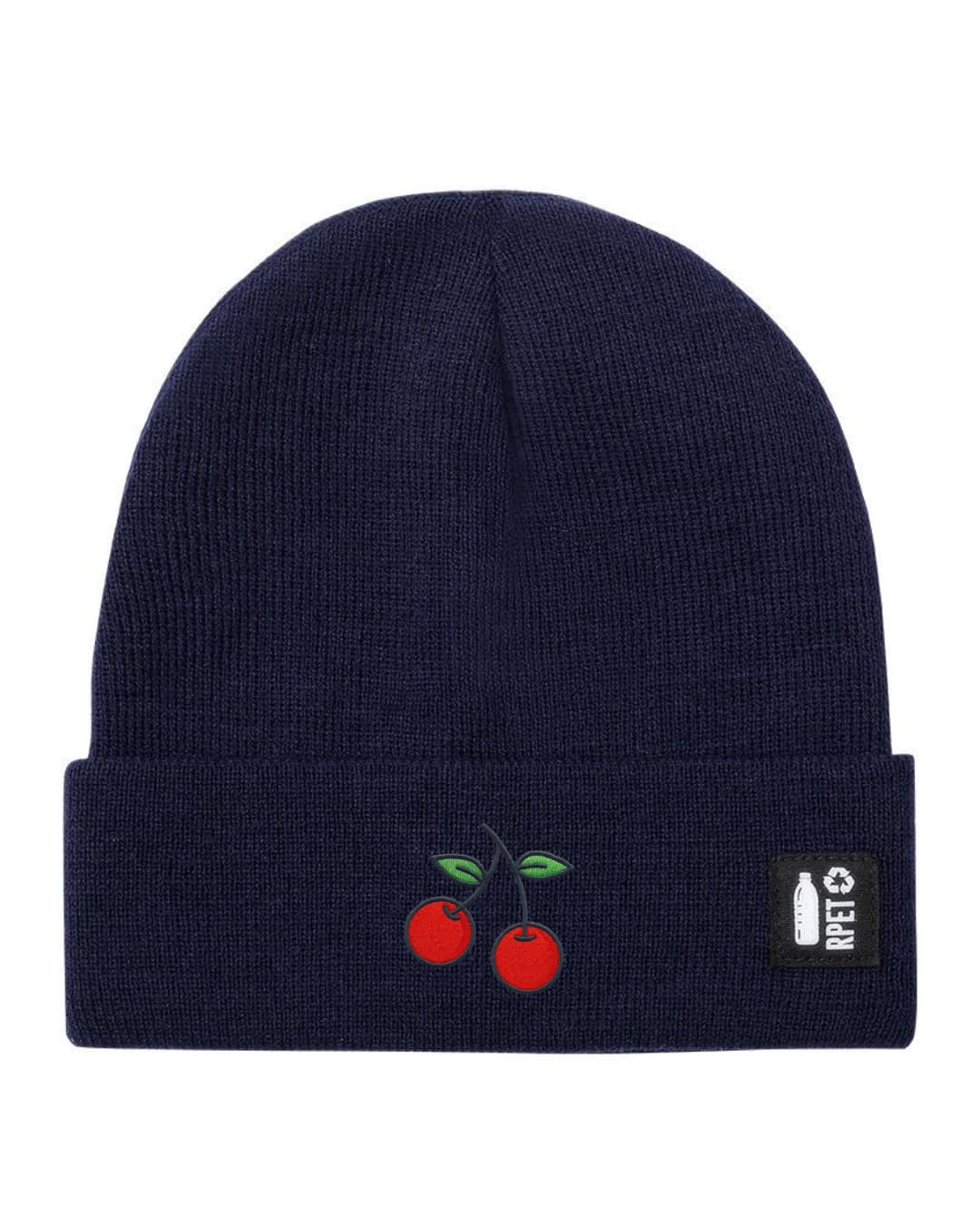 Ricamo Personalizzato - Cappello a Maglia in RPET Riciclato – Morbido e Caldo – Linea Sostenibile Naturaleine – Design Ricamato Ciliegia-Biiply