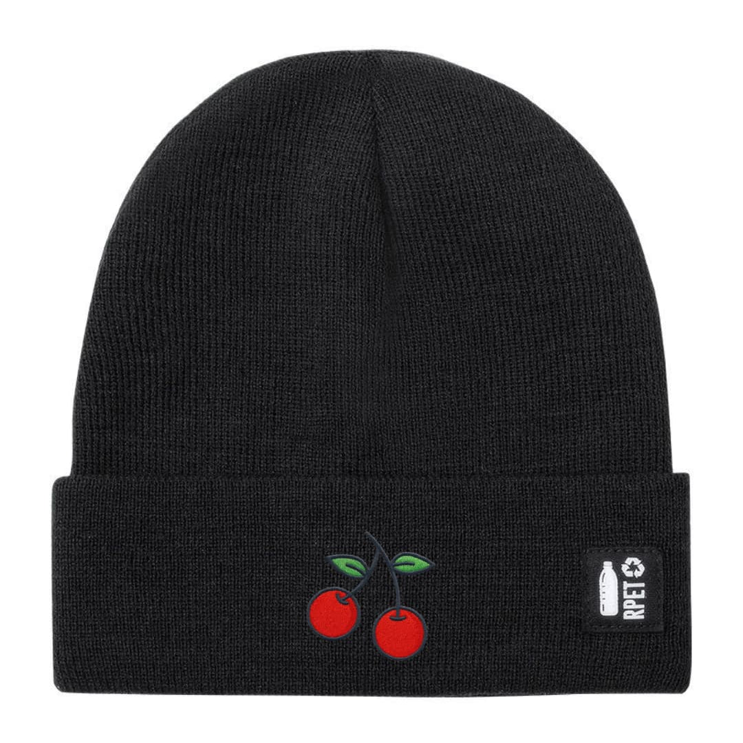Ricamo Personalizzato - Cappello a Maglia in RPET Riciclato – Morbido e Caldo – Linea Sostenibile Naturaleine – Design Ricamato Ciliegia-Biiply