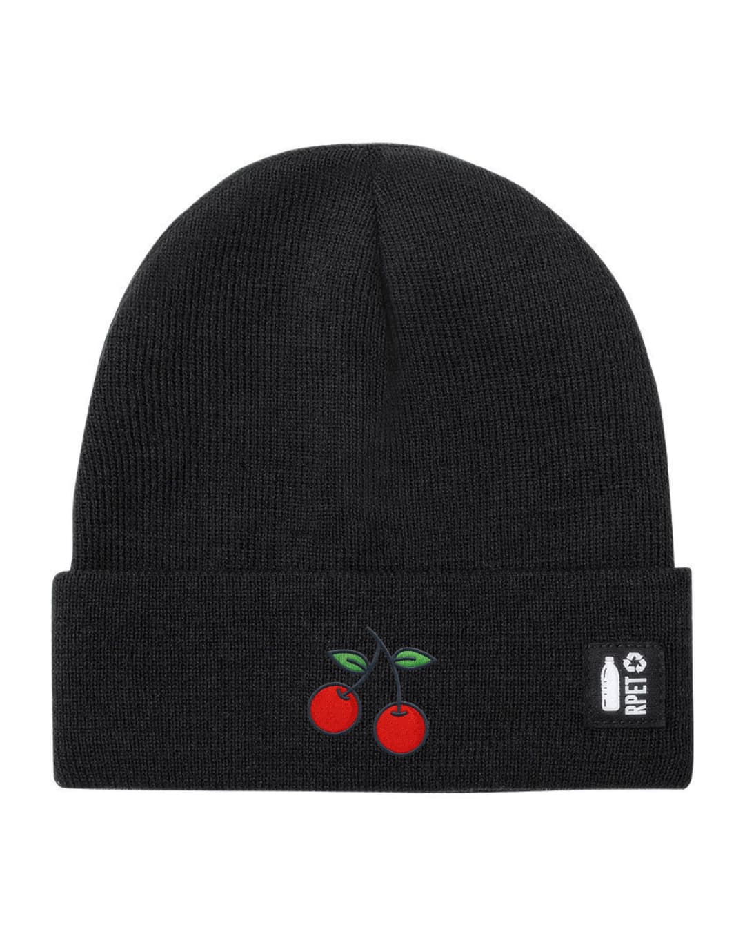 Ricamo Personalizzato - Cappello a Maglia in RPET Riciclato – Morbido e Caldo – Linea Sostenibile Naturaleine – Design Ricamato Ciliegia-Biiply