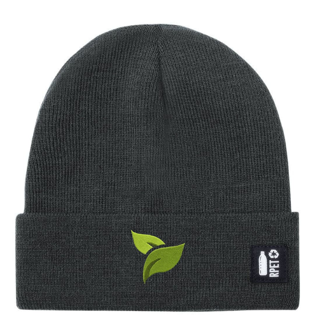 Ricamo Personalizzato - Cappello a Maglia in RPET Riciclato – Morbido e Caldo – Linea Sostenibile Naturaleine – Design Ricamato Foglie-Biiply