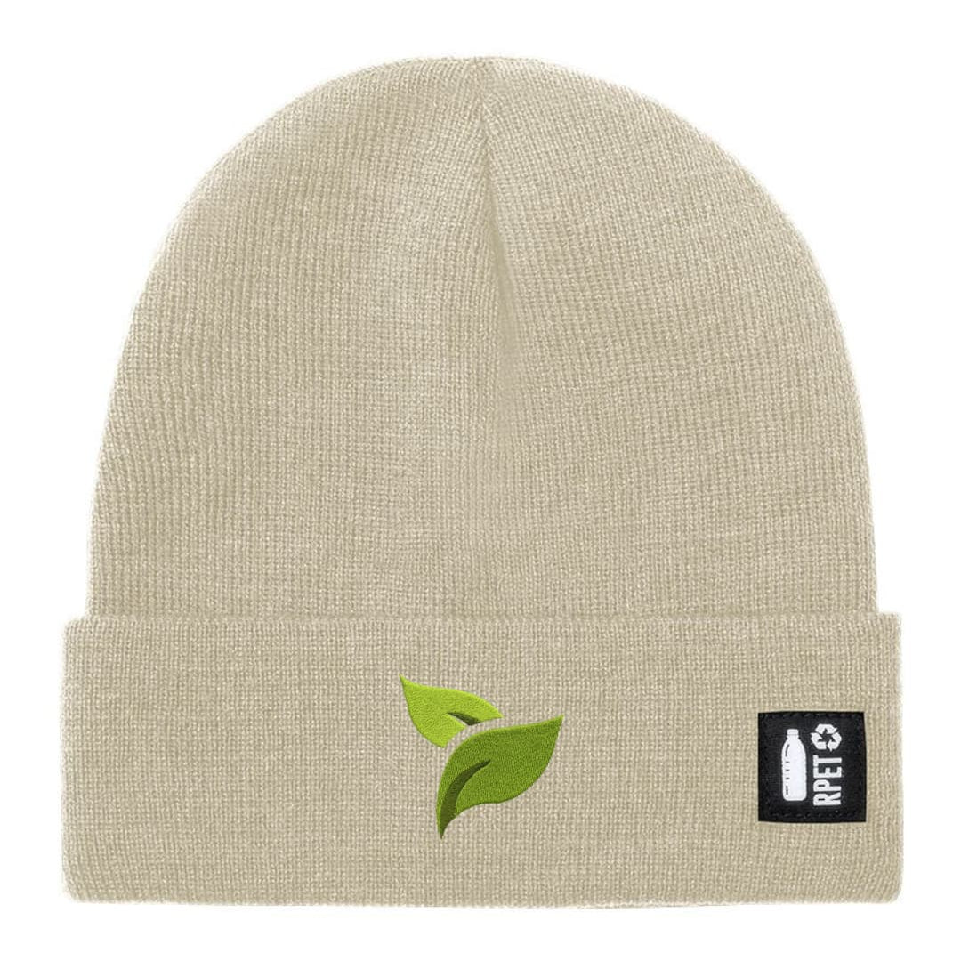 Ricamo Personalizzato - Cappello a Maglia in RPET Riciclato – Morbido e Caldo – Linea Sostenibile Naturaleine – Design Ricamato Foglie-Biiply