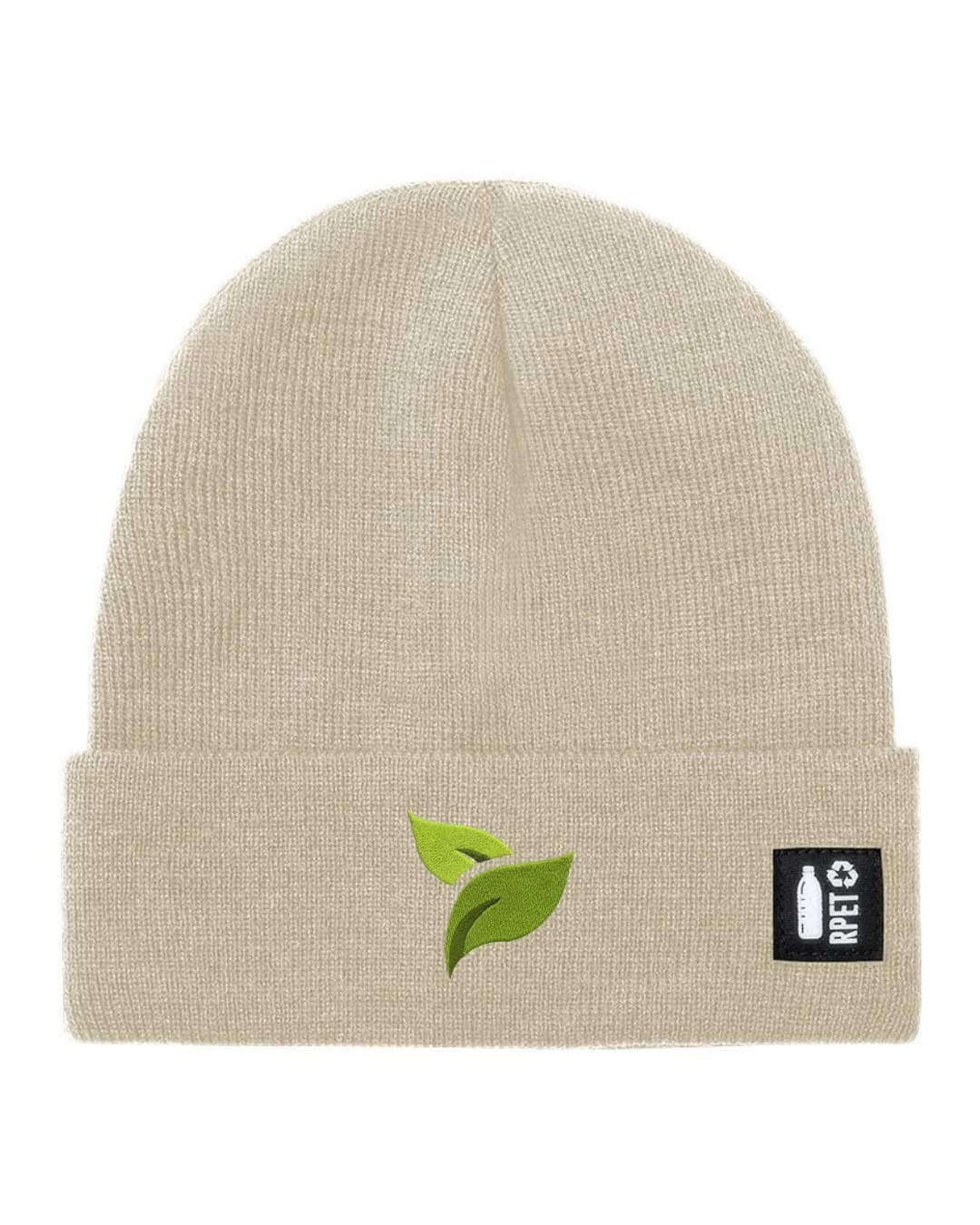 Ricamo Personalizzato - Cappello a Maglia in RPET Riciclato – Morbido e Caldo – Linea Sostenibile Naturaleine – Design Ricamato Foglie-Biiply