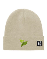 Gorro de punto de RPET reciclado – Suave y cálido – Línea sostenible Naturaleine – Diseño bordado de hojas
