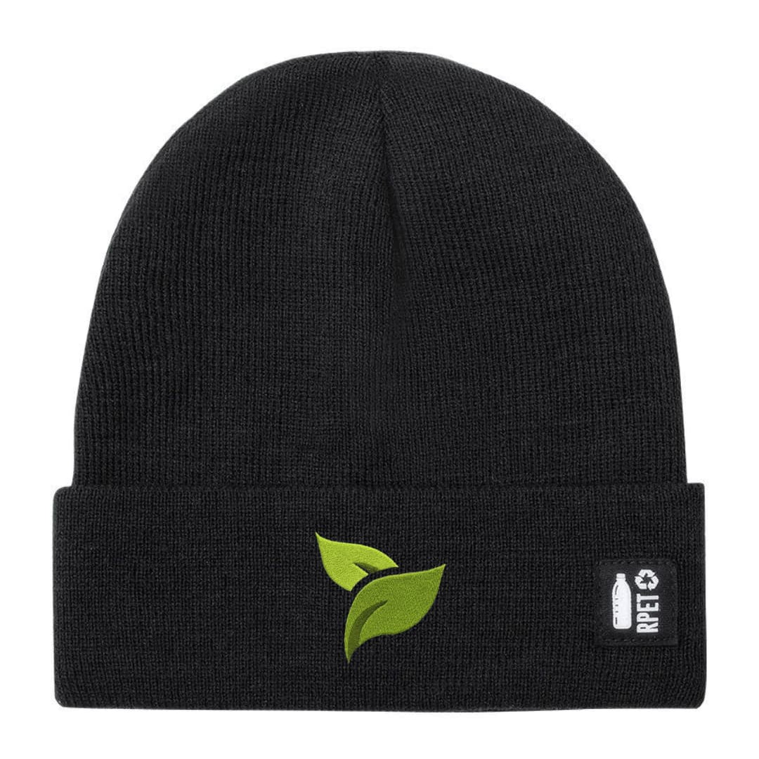 Ricamo Personalizzato - Cappello a Maglia in RPET Riciclato – Morbido e Caldo – Linea Sostenibile Naturaleine – Design Ricamato Foglie-Biiply