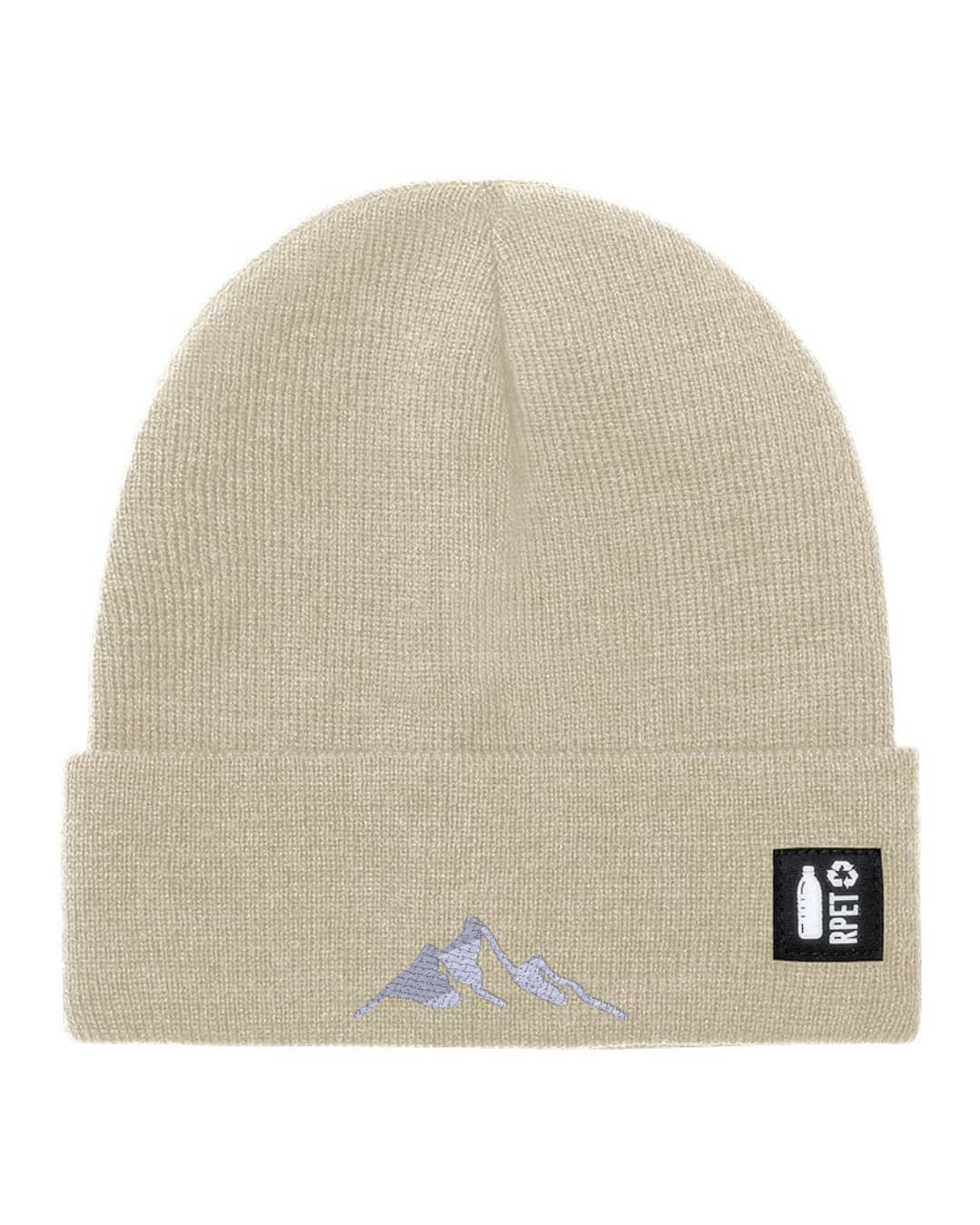 Ricamo Personalizzato - Cappello a Maglia in RPET Riciclato – Morbido e Caldo – Linea Sostenibile Naturaleine – Design Ricamato Montagna-Biiply