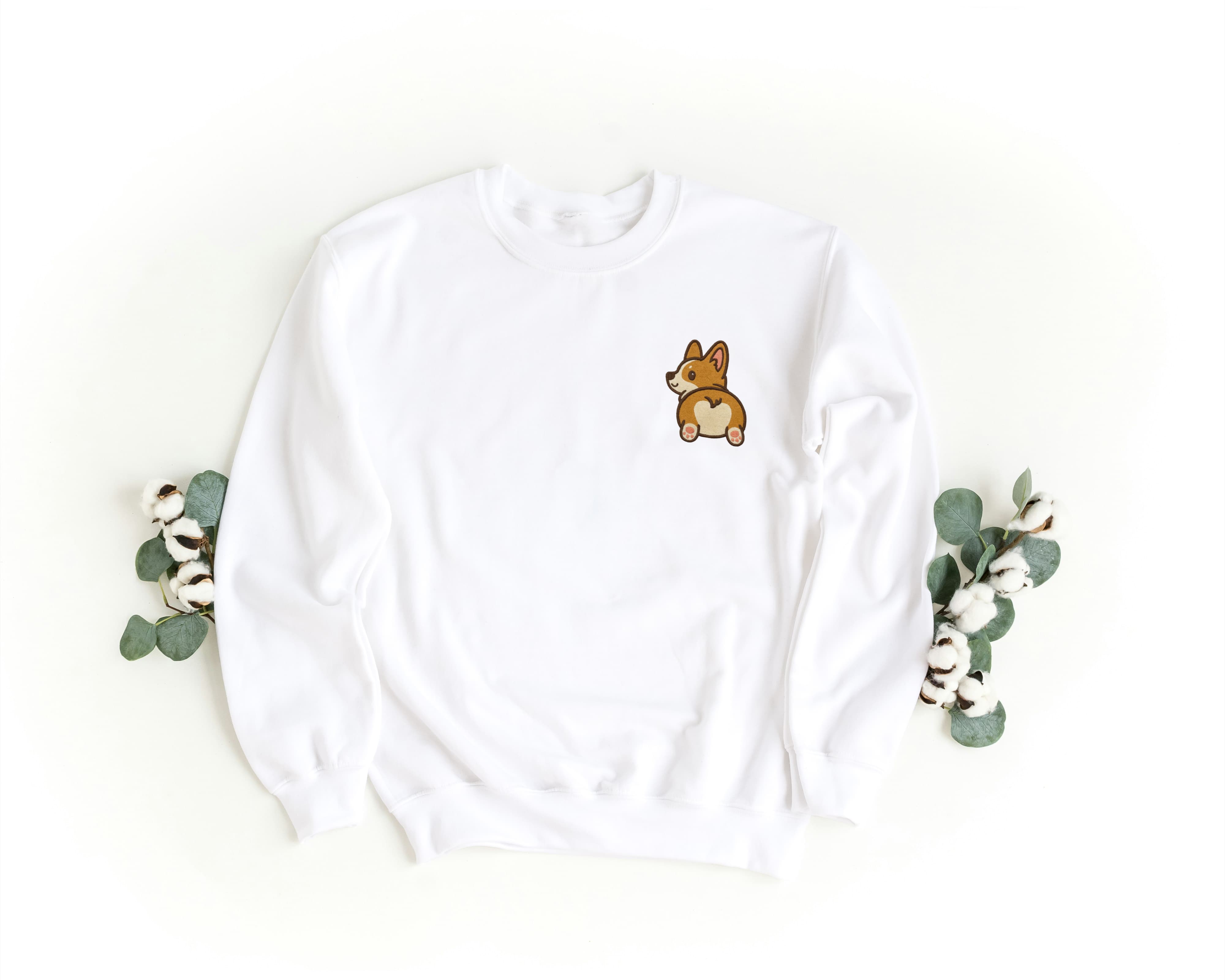 Ricamo Personalizzato - Felpa Ricamata Unisex a Girocollo – Morbida e Confortevole – Design Corgi-Biiply