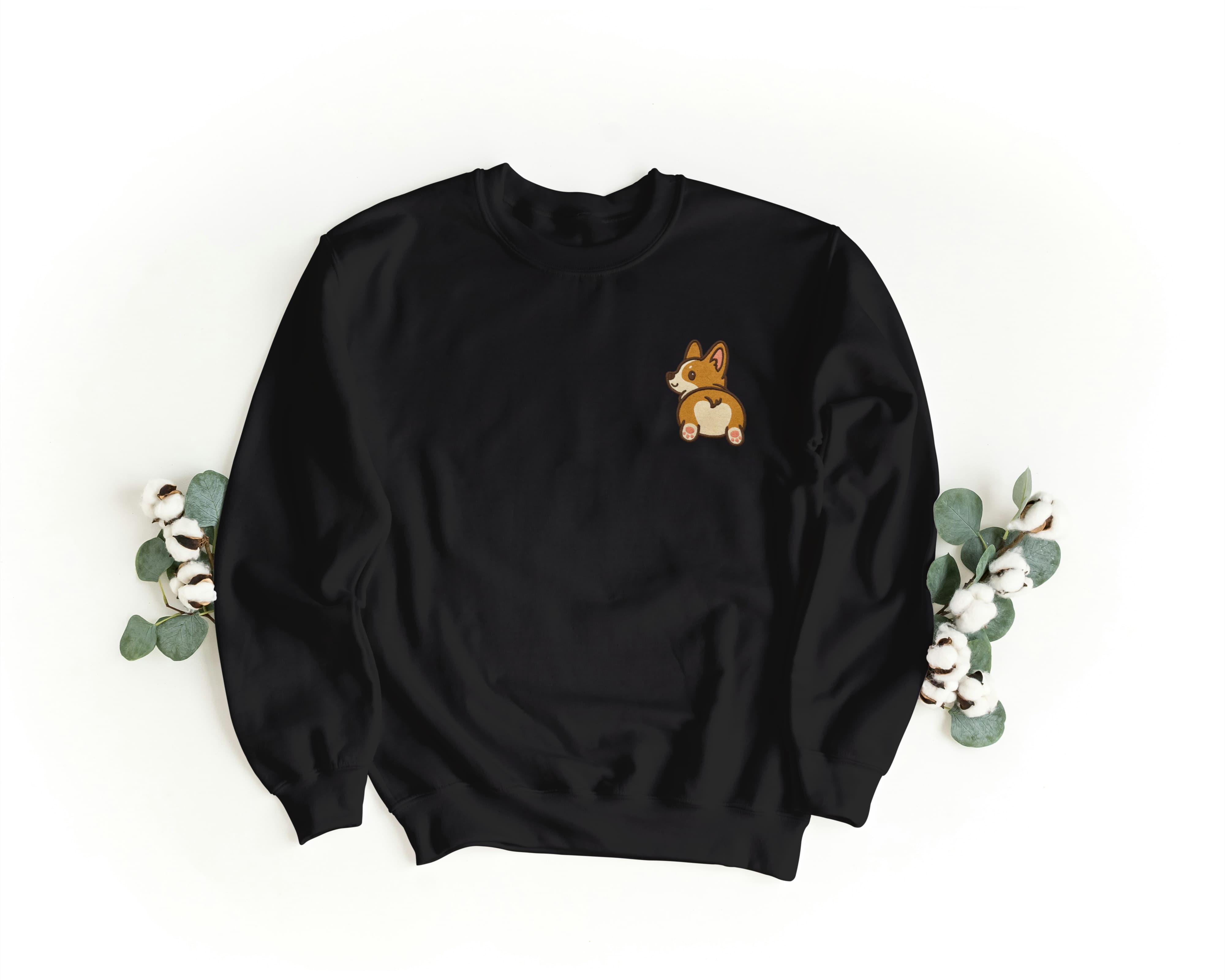 Ricamo Personalizzato - Felpa Ricamata Unisex a Girocollo – Morbida e Confortevole – Design Corgi-Biiply