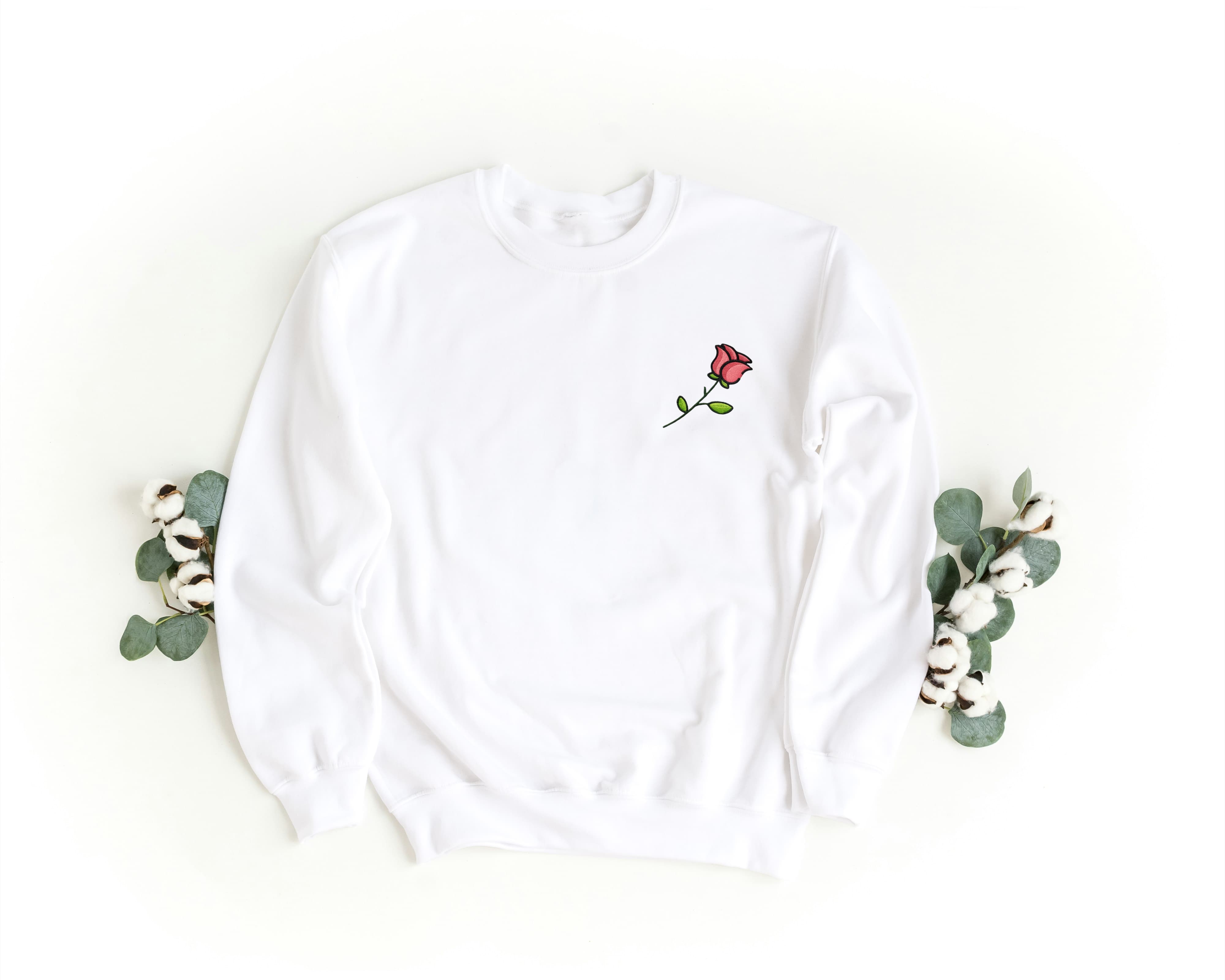 Ricamo Personalizzato - Felpa Ricamata Unisex a Girocollo – Morbida e Confortevole – Design Rosa-Biiply
