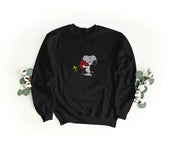 Ricamo Personalizzato - Felpa Ricamata Unisex a Girocollo – Morbida e Confortevole – Design Snoopie + Cuori + Uccellino-Biiply