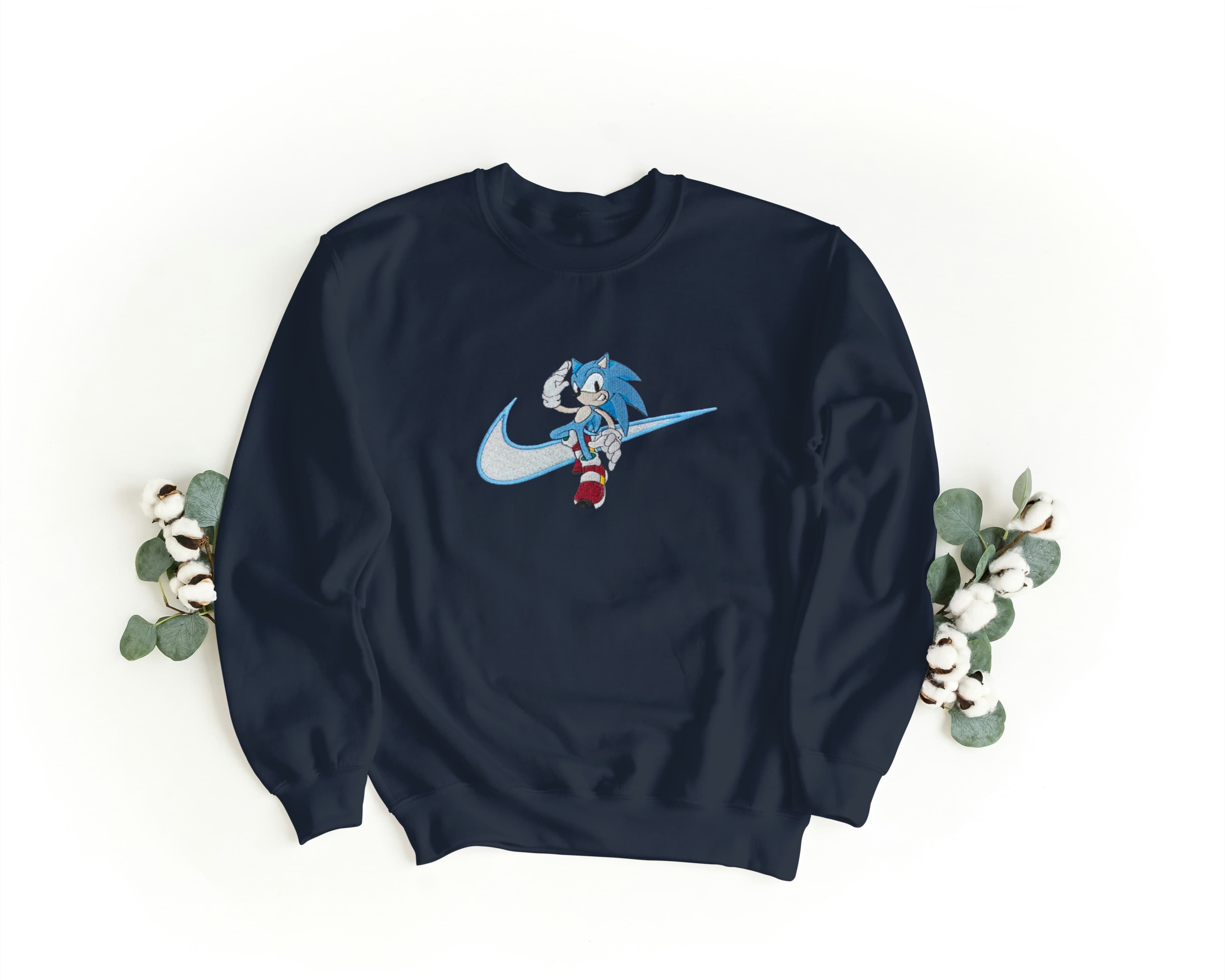 Ricamo Personalizzato - Felpa Ricamata Unisex a Girocollo – Morbida e Confortevole – Design Swoosh Sonic-Biiply