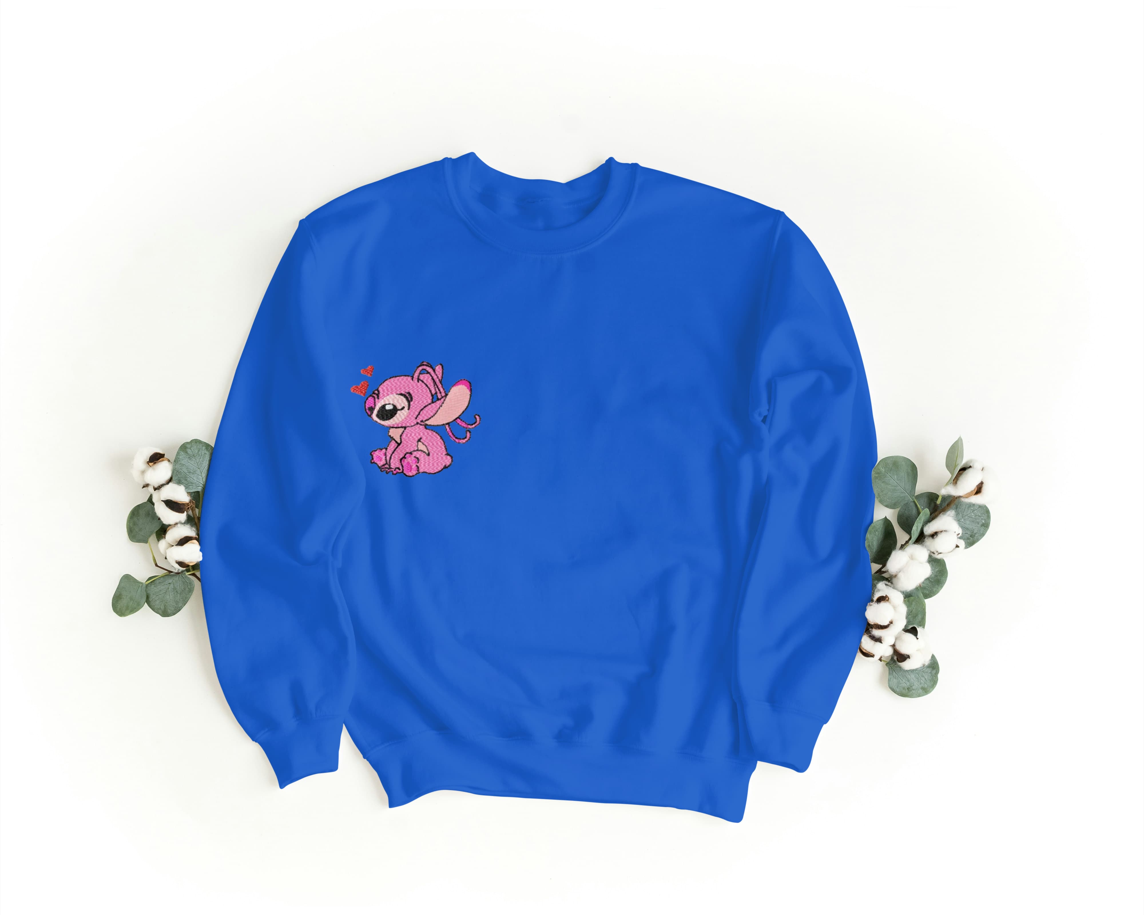 Ricamo Personalizzato - Felpa Ricamata Unisex a Girocollo Per Lui e Per Lei – Morbida e Confortevole – Design Stich e Angel-Biiply