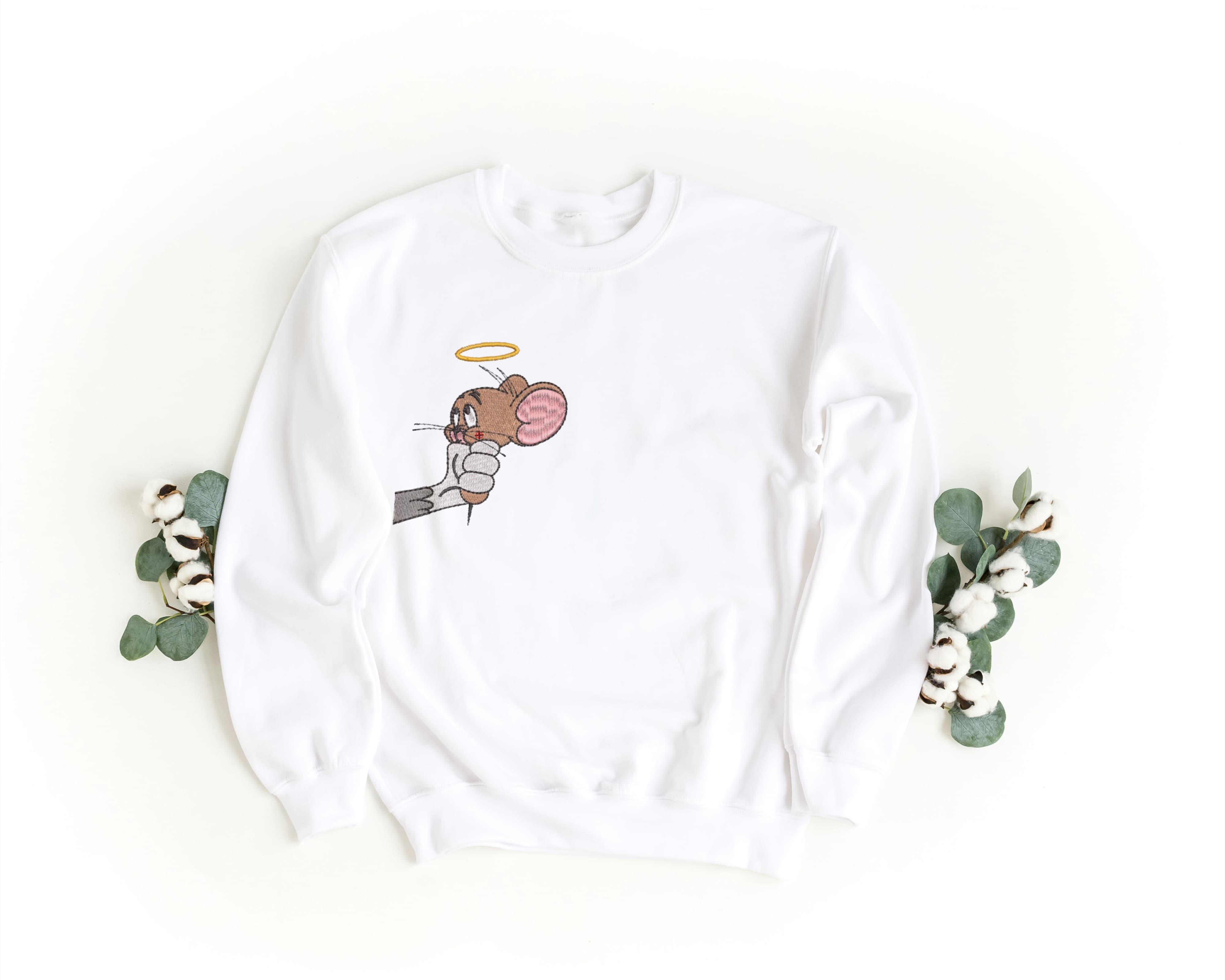 Ricamo Personalizzato - Felpa Ricamata Unisex a Girocollo Per Lui e Per Lei – Morbida e Confortevole – Design Tom & Gerry-Biiply
