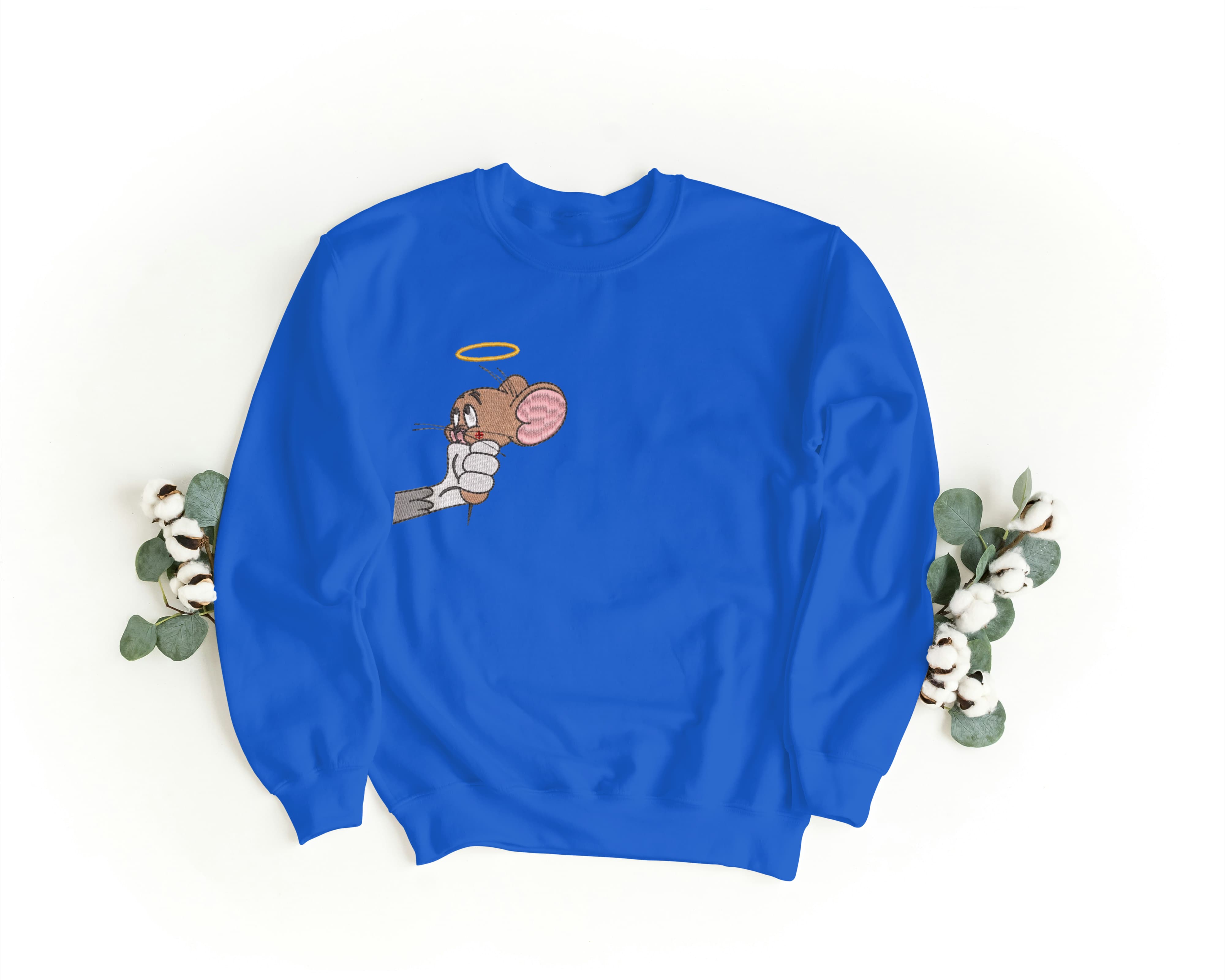 Ricamo Personalizzato - Felpa Ricamata Unisex a Girocollo Per Lui e Per Lei – Morbida e Confortevole – Design Tom & Gerry-Biiply