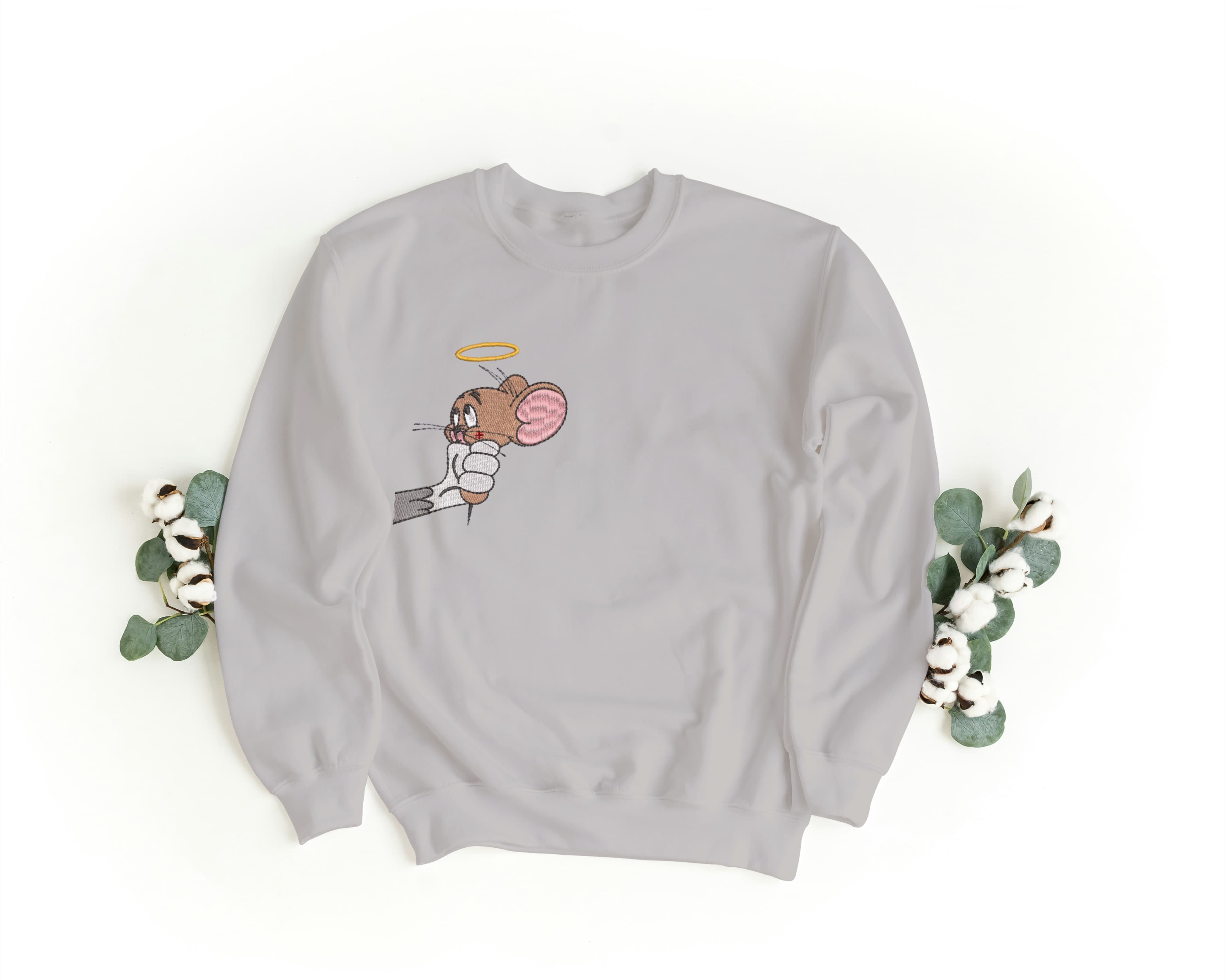 Ricamo Personalizzato - Felpa Ricamata Unisex a Girocollo Per Lui e Per Lei – Morbida e Confortevole – Design Tom & Gerry-Biiply