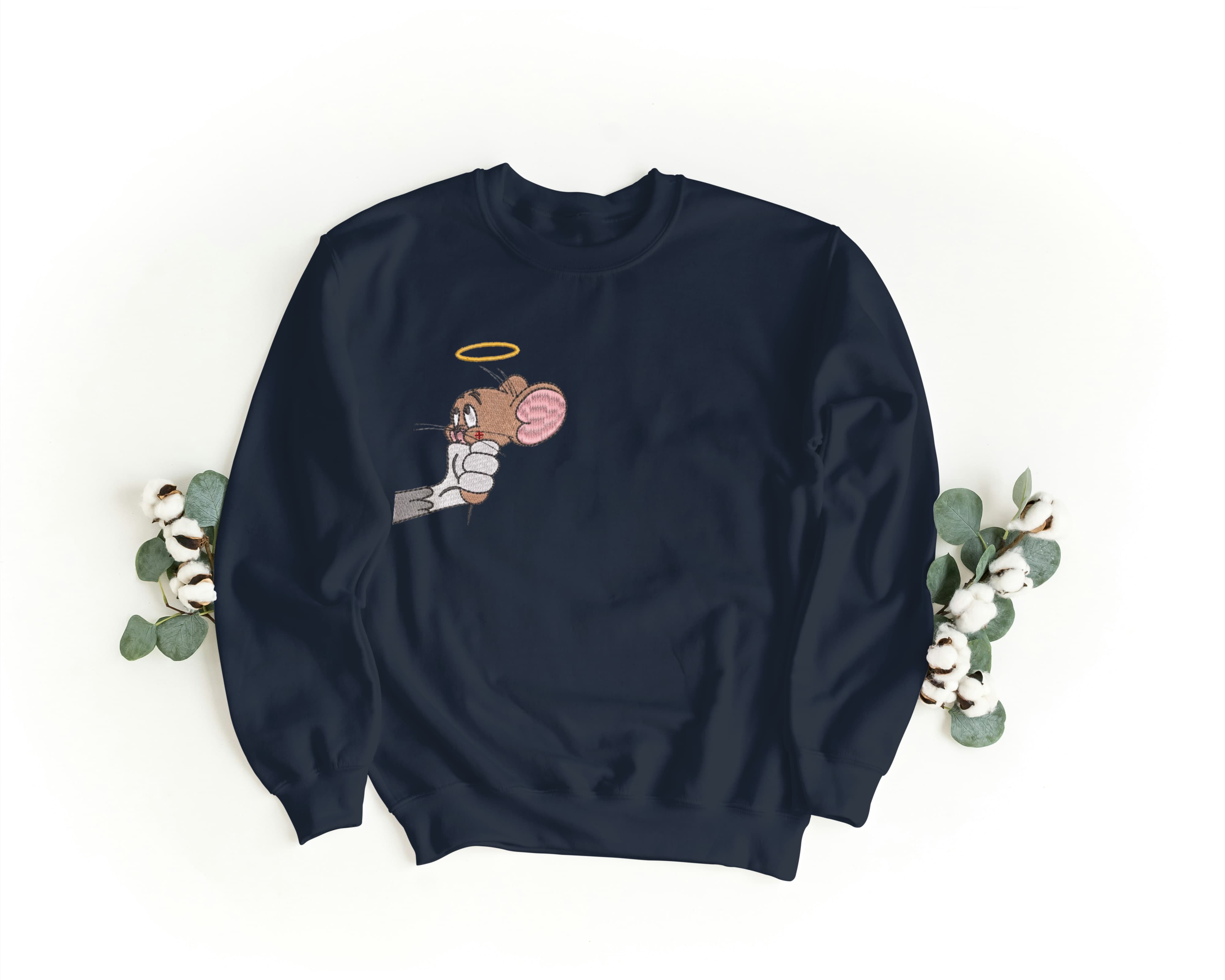 Ricamo Personalizzato - Felpa Ricamata Unisex a Girocollo Per Lui e Per Lei – Morbida e Confortevole – Design Tom & Gerry-Biiply