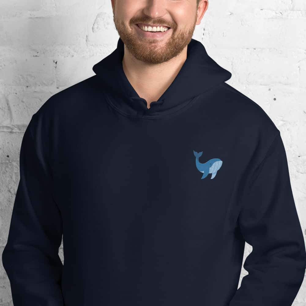 Ricamo Personalizzato - Felpa Ricamata Unisex con Cappuccio – Morbida – Design Balena-Biiply