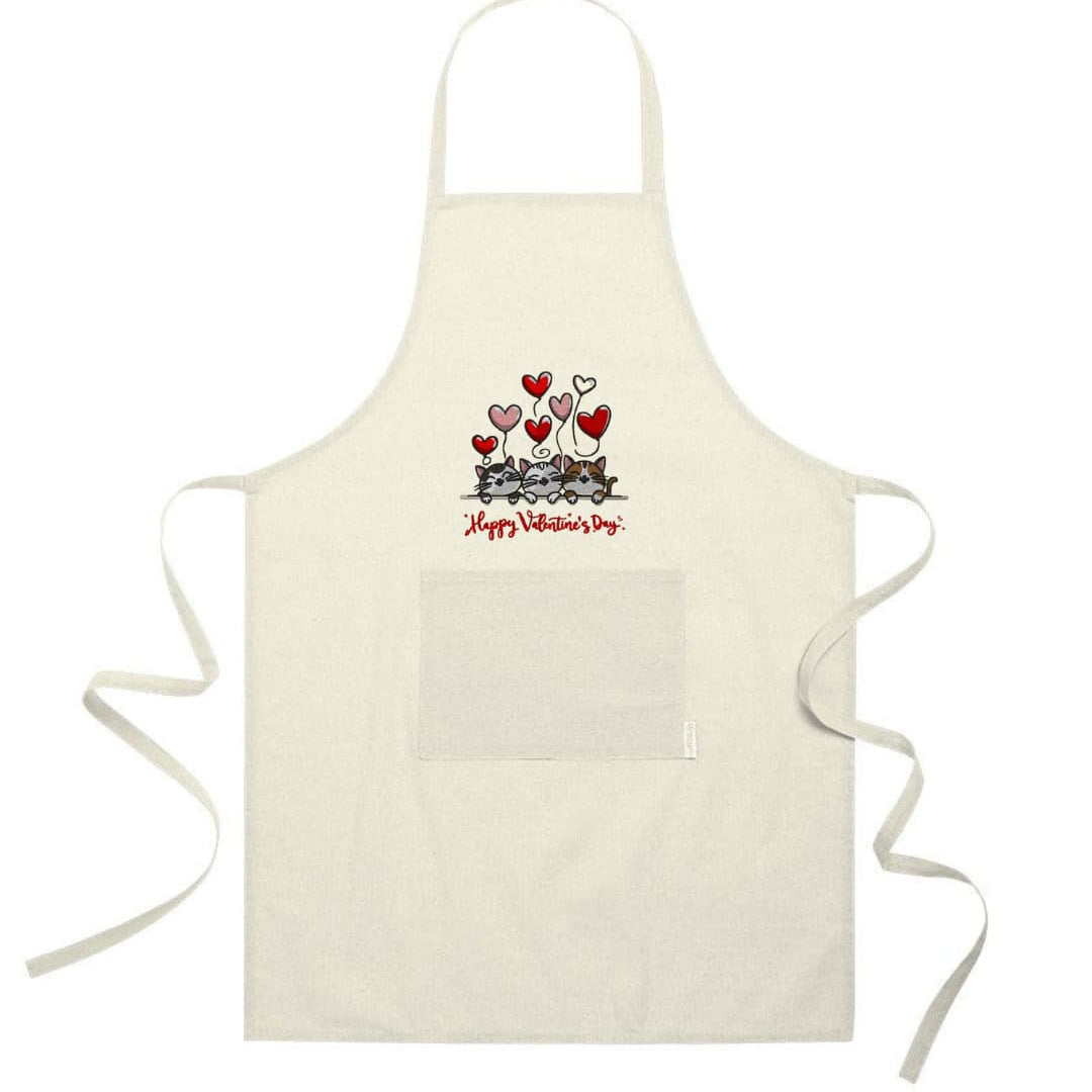 Ricamo Personalizzato - Grembiule in Cotone Riciclato – Sostenibile e Pratico – Cucina e Lavoro – Design Ricamato Gatti Happy Valentines Day-Biiply